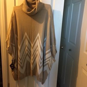 Beige and white sweater poncho, 1 size, $35
